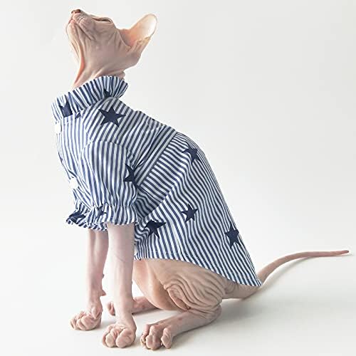 Sphynx בגדי חולצת חתול חסרי שיער, חתול חיות מחמד ללבוש חולצת פס נאה עם צווארון עניבה ניתנת לניתוק, ביגוד אפוד חתולים