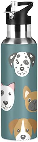 Umiriko Dog Family בקבוק מים תרמוס עם מכסה קש 20 גרם לילדים בנות בנות, חמוד דליפות בעלי חיים, נירוסטה מבודדת ואקום, חומה כפולה,