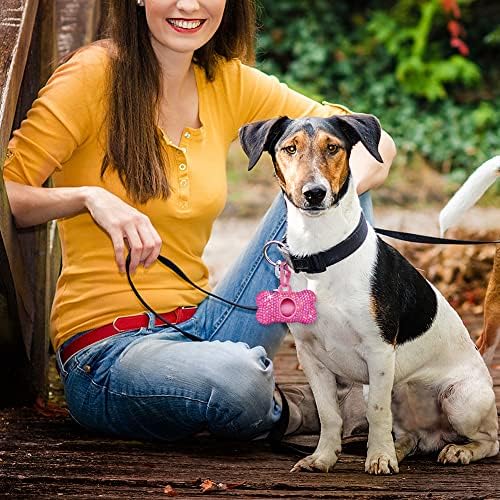 סבורי כלב קקי תיק מחזיק בלינג קריסטל כלב פסולת שקיות מתקן לחיות מחמד כלב דוגי עם קרבינר קליפ כולל 1 רול 15 שקיות