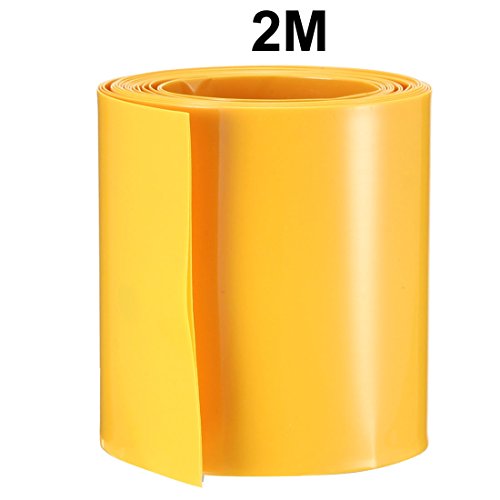 UXCell סוללה עטיפת PVC צינור מכווץ חום 50 ממ רוחב שטוח עבור 18650 ספקי חשמל 2 מטר אורך צהוב