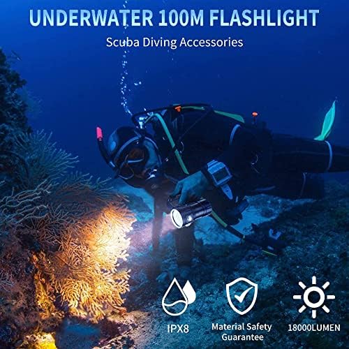 פנס צלילה 18000LM IPX8 לפיד עמיד למים צלילה פנס LED לפנס למדריכי צלילה, צוללנים, 100 מ 'צלילה מתחת למים
