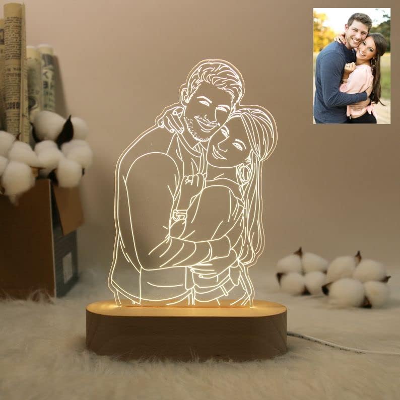 מנורת צילום תלת מימדית בהתאמה אישית, תמונה אור בהתאמה אישית, חריטה מתנה לחג המולד של טקסט בהתאמה אישית, יום נישואין בעבודת