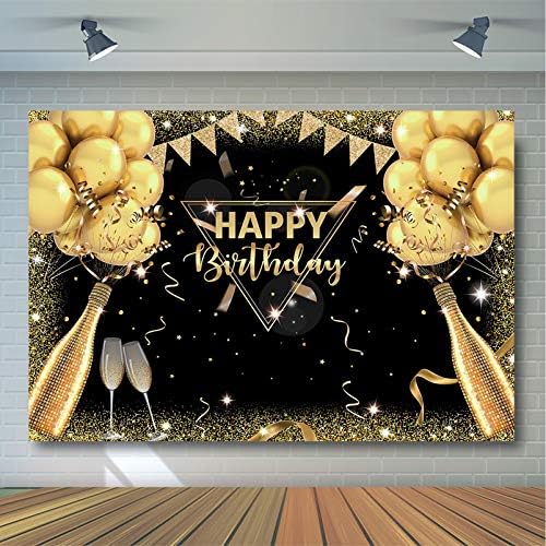 שחור זהב יום הולדת רקע למבוגרים גברים אישה מסיבת קישוטי הפתעה בלון שמפניה גליטר שחור וזהב שמח מסיבת יום הולדת
