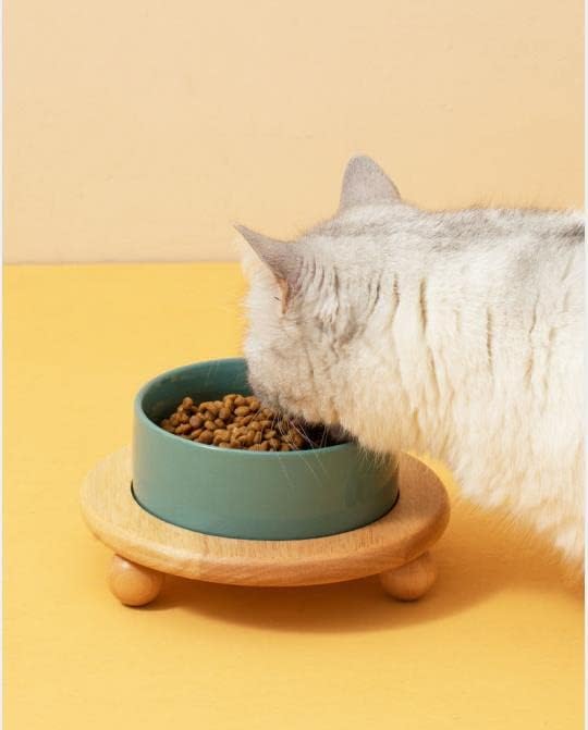 קערת אוכל חתול קרמיקה מוגבהת קערות חתולים מורמות למזון ומים קערת האכלה של חתולי כלבים עם קערת מחמד מעמד עץ לחתולים