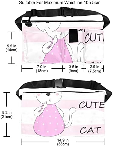 חתול חמוד מצחיק בסגנון קריקטורה הדפסת המותניים המותניים תיק חבילת פאני לגברים ונשים תיק בטלן עם רצועה מתכווננת
