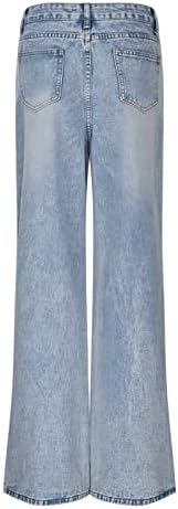 מיאשוי עבה ג 'ינס נשים מזדמן רופף קרע כפתור רוכסן כיס ישר רגל רחב רגל מכנסיים ג' ינס הרזיה ג ' ינס
