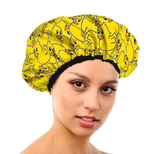 מקלחת כובע לנשים לשימוש חוזר עמיד למים אמבטיה כובע גדול עוצב מקלחת כובעי עבור כל שיער הגנת שיער כובעי אמבטיה-צהוב