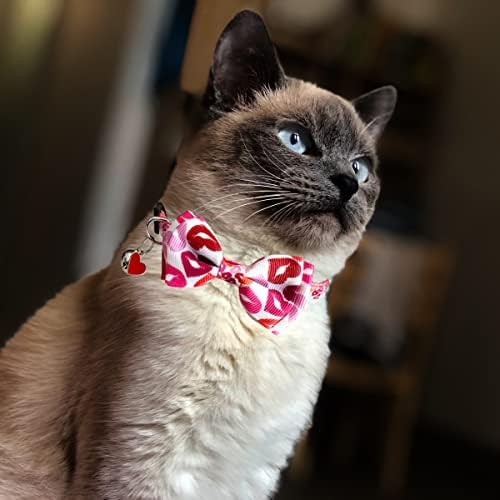 2 מארז/סט ולנטיין חתול צווארון הבדלני עם עניבת פרפר פעמון עבור קיטי נשלף מתכוונן אביזרי בטיחות חתלתול צווארון, אדום