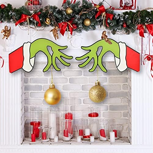 קישוט דלת חג המולד של L_SONICE, 2 חתיכות קולב אצבעות אצבעות עץ עם תג חור, קיר דלת חיצוני שלט עיצוב פנים שלט
