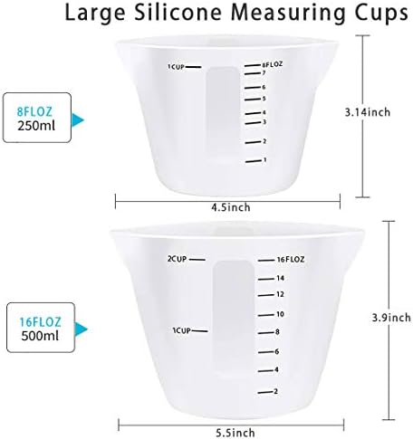כוסות מדידה מסיליקון, 500 מיליליטר ו-250 מיליליטר כוס מידה גדולה לשימוש חוזר של שרף, 6 יחידות כוסות מזיגה לערבוב