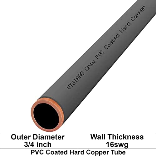 צינור נחושת קשיח מצופה Visiaro אפור PVC, 10ft, DIA חיצוני 3/4 אינץ ', עובי קיר 16 SWG, ציפוי PVC 1.5 ממ, חבילה