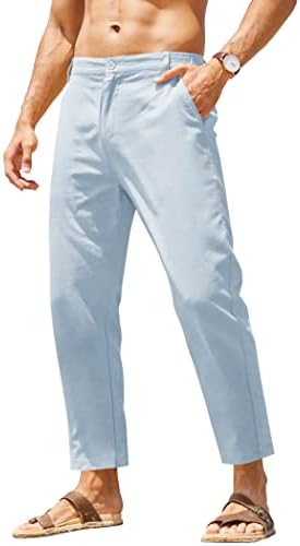 מכנסי פשתן כותנה של קואופנדי גברים מותניים אלסטיים מכנסיים מזדמנים קלים משקל קלים מכנסי חוף יוגה עם כיסים עם כיסים