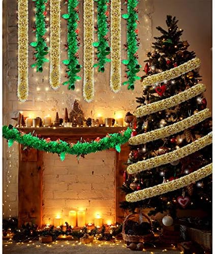 Willbond 2 חתיכות הולי פירות טינסל גרלנד 3 חתיכות לחג המולד מכיל נייר כסף מטאלי 6.6 מטר מבריק חג המולד דקורטיבי לתלייה