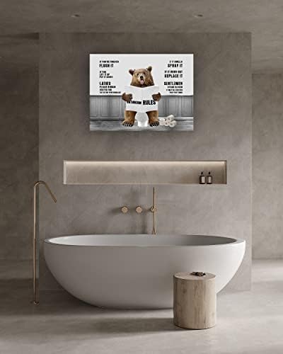דוב אמנות קיר אמבטיה דוב מצחיק בשירותים תמונות אמבטיה לחוקי אמבטיה קיר קנבס ציור הדפסים דפוס שחור ולבן עיצוב אמבטיה בית חווה