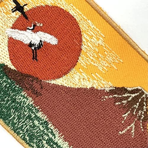 A-One 2 PCS חבילה- רוח משובחת בוקר צלול עם טלאי מנוף+סיכת דש דגל יפן, טלאי רקום UKIYOE יפני, טלאי הר פוג'י יפני,
