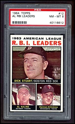 1964 Topps 12 Al RBI מנהיגי Al Kaline/Harmon Killebrew/Dick Stuart Red Sox/Tigers/Twins PSA PSA 8.00 Red