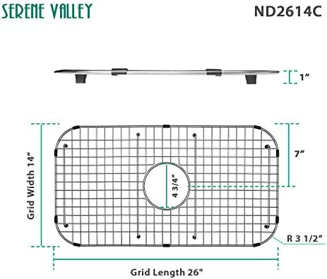 רשת כיור של Serene Valley Grid 26 x 14, ניקוז מרוכז עם רדיוס פינתי 3-1/2 , ND2614C