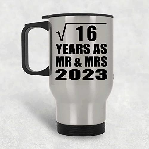 תכנון רביעי שורש ריבועי של 16 שנים בתור MR & MRS 2023, ספל נסיעות כסף 14oz כוס מבודד מפלדת אל חלד, מתנות ליום הולדת יום הולדת