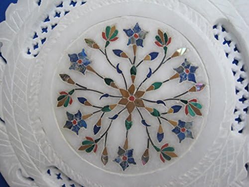Craftslook צלחת שיש שיבוץ Pietra dura אבן לבנה מלאכות מלאכות עיצוב בית למתנות 7