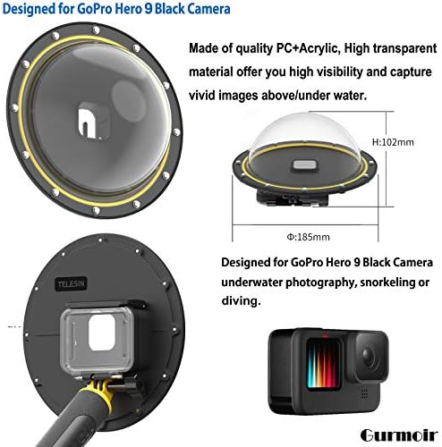 נמל כיפה של טלסין בגודל 6 אינץ 'עבור GoPro Hero11 Hero10 9 שחור, שנורקלינג נרתיק צלילה מתחת למים עם מארז דיור אטום למים
