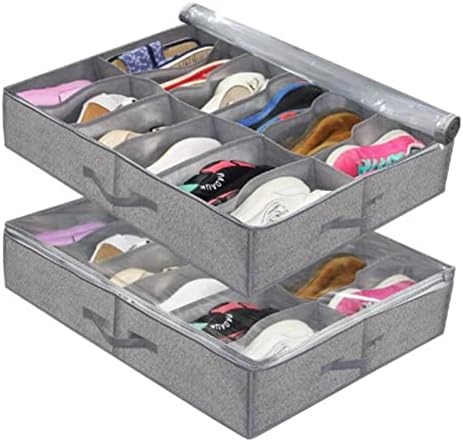 Naroote מתחת למיטה שקיות אחסון בארון נעליים מתכווננות קיבולת גדולה מתחת לאחסון מיטה קופסת אפור פשתן יציב עם