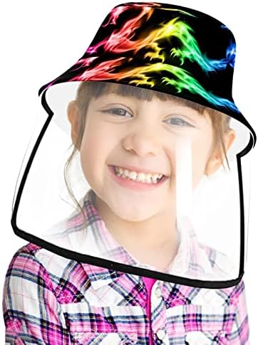 כובע מגן למבוגרים עם מגן פנים, כובע דייג כובע אנטי שמש, דפוס דרקון להבה צבעונית
