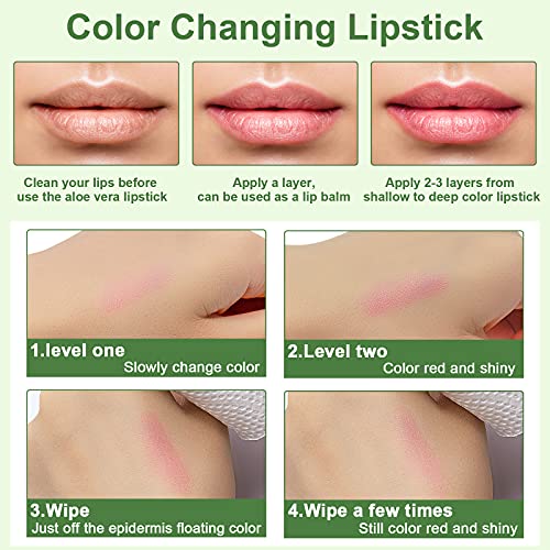3 יחידות אלוורה שפתון, לאורך זמן מזין צבע שינוי שפתון,טבעי קרם לחות קסם טמפרטורת צבע שינוי גלוס, ירוק