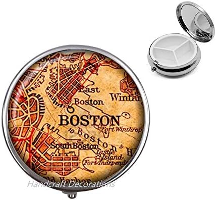 מפה של בוסטון גלולת מקרה ישן מפה של בוסטון גלולת תיבת עתיק מפה של בוסטון תכשיטים, בוסטון כל יום גלולת תיבת, מדהים גלולת