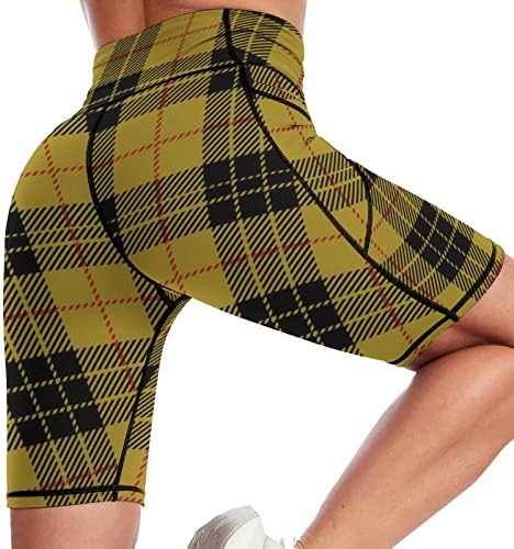שבט MacLeod סקוטי טארטן משובץ מכנסי יוגה לנשים קצרים מותניים גבוהים אימון מכנסי כושר קצרים עם כיס עם כיס