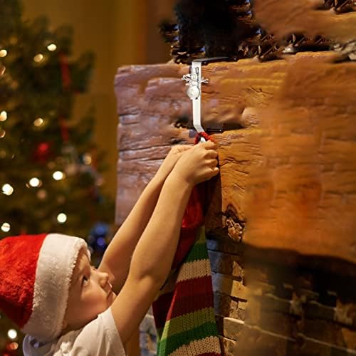 מחזיקי גרב לחג המולד למעטפת, 4 קולבי גרב חבילות למנטל, ווים גרביים שאינם החלקה למדרגות אח של אח - עץ, איש שלג,