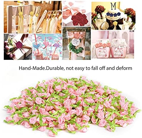450 יחידות ורדים קטנים לתפירה פרחים בעבודת יד עם עלים פרחים ניצני ורד סרטים לאביזר שיער לחתונה DIY