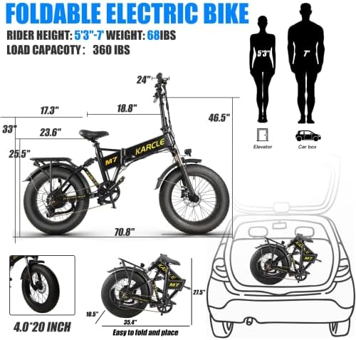 אופניים חשמליים של Karcle M7 למבוגרים 1000W 15AH מתקפל טווח ארוך EBIKE, 20 צמיג שומן אופניים חשמליים עם אזעקת אופניים נגד גניבה,
