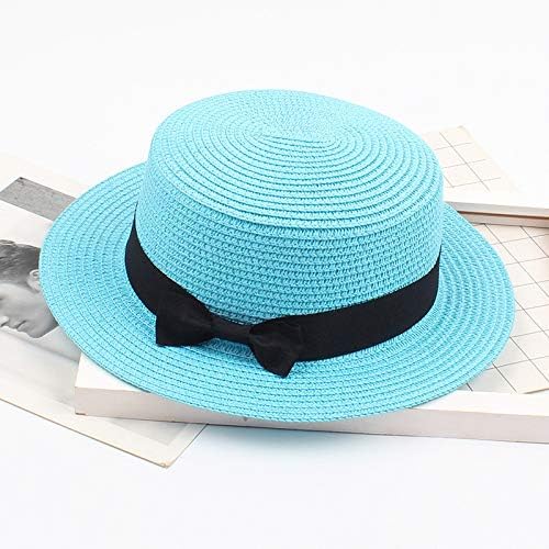 יוניסקס קיץ אופנה שטוחה כובע פדורה קש עליון עם סרט קשת-קשת כובע שמש כובע אחיד צבע רוחב שוליים כובע