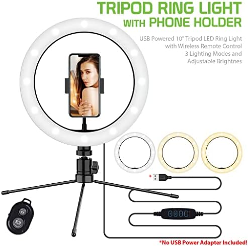 טבעת סלפי בהירה אור תלת צבעוני תואם לנוביה נ1 לייט 10 אינץ ' עם שלט לשידור חי / איפור/יוטיוב / טיקטוק/וידאו / צילום