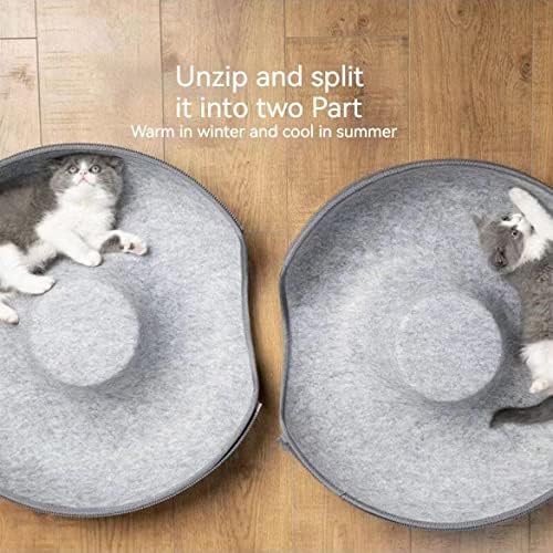 מיטת חתול 2 ב-1 לחתולים מקורה-מערת מיטת חתול, צעצוע חתול הסתר אינטראקטיבי עם עיצוב מנהרת מעגל וצורת סופגנייה עגולה לחתולים וחתלתולים