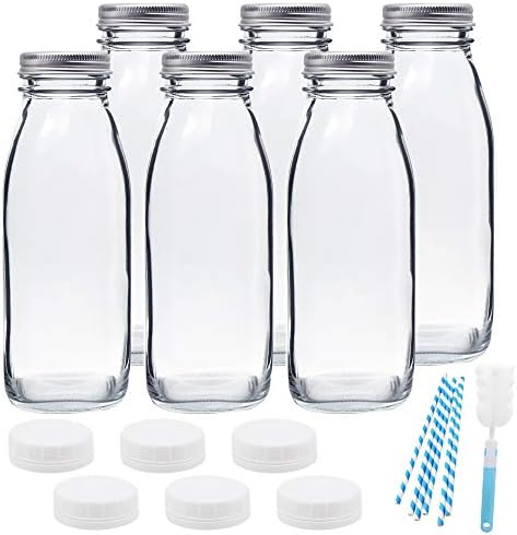 Zebeiyu 16oz בקבוקי חלב זכוכית עם מכסי טוויסט מתכת לשימוש חוזר וקשיות למסיבות משקאות מזכוכית וכלי שתייה, חתונות,