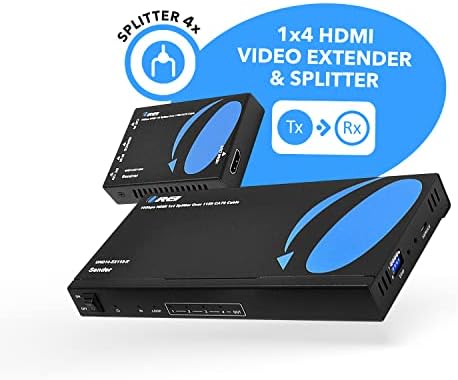OREI 1x4 HDMI Experender Splitter 4K, מרובה מעל כבל יחיד CAT6/7 4K@60Hz 4: 4: 4 HDCP 2.2 עם ניהול EDID מרחוק IR - עד 115