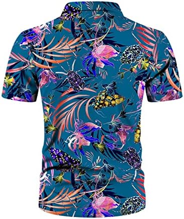 חולצות הוואי גברים של XXBR, כפתור שרוול קצר שיפוע למטה דש וינטג 'עליון קיץ טרופי חולצה חוף מזדמן