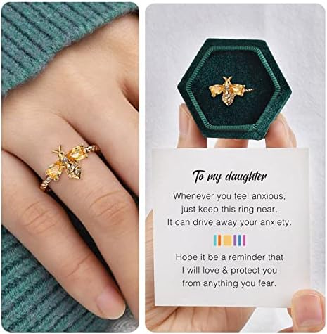 לבת שלי דבור דבור דבור טבעת מסתובבת טבעת דבורה ריינסטון טבעת חרדה מינימליסטית מתנה לטבעת חרדה לגבה לבית הספר מתנה בגודל 10