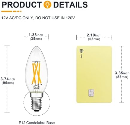טוקקון 12 וולט נורות מנורת לד במתח נמוך - לבן חם רך 2700 קראט 4 וואט-12 בסיס קטן-40 וואט שווה ערך לנורת נר טורפדו לעמעום לקרוואנים,