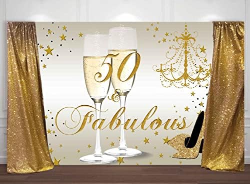 סנספון זהב שמח 50 יום הולדת רקע לנשים 50 וקישוטי יום הולדת נהדרים באנר נצנצים עקבים גבוהים שמפניה משקפיים בן חמישים צילום