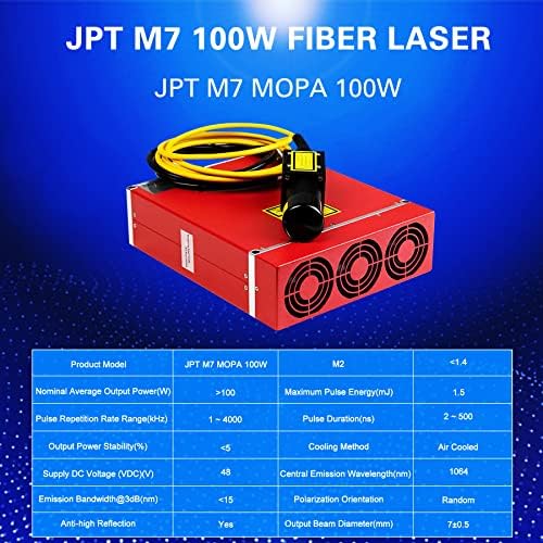 JPT MOPA 100W US מלאי סיבי סיב לייזר מכונה חשמלית למטה, אורברן בפנים, עם ציר סיבוב, 6 במאווררים מוטבעים, OD7+ כוסות