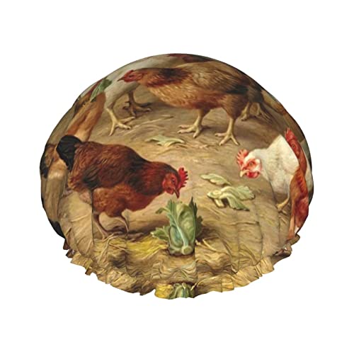 כובע מקלחת מודפס של חוות תרנגולת צלייה, כובעי אמבטיה לשימוש חוזר למים לנשים, גברים, בנים וסלון ספא בנות