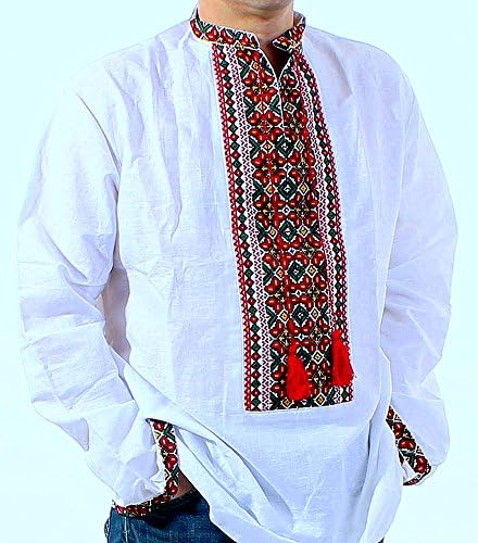 חולצה לבנה רקומה אוקראינית בוקובינה פשתן בעבודת יד חתונה סלאבית גודל 3