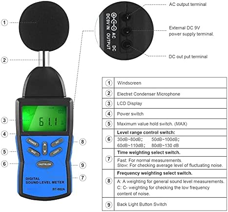 WDBBY 30-130DB רמת צליל דיגיטלי מטר נפח רעש מדידת מכשיר מדידת דציבלים ניטור בודק שמע