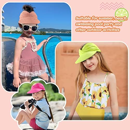 2 חבילות לילדים כובעי מגן שמש רחבים הגנה על UV הגנה על כובע חוף קיץ כובע שמש אלסטי מגן לשמש לבנות 1-9 שנים