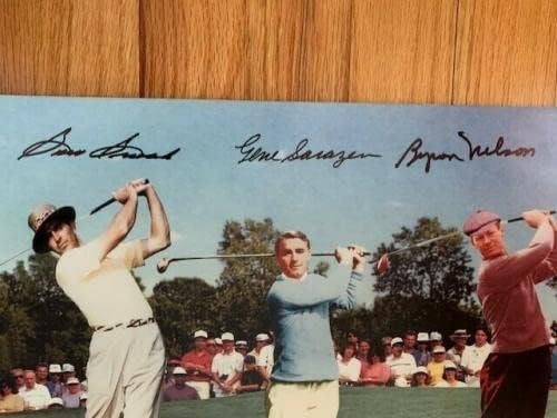 SAM SNEAD+GENE SARAZEN+BYRON NELSON HAND חתום 11x14 צילום נדיר מאוד JSA - תמונות גולף עם חתימה