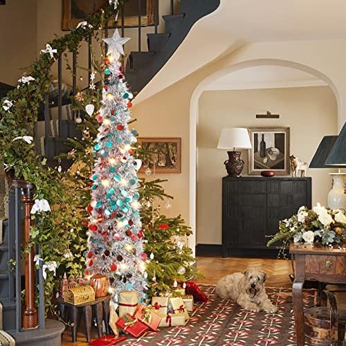 Luxsea 5ft קופץ עץ חג מולד מתקפל - ירוק מלאכותי צירים חג המולד נצנץ טינסל עפרונות פריחה עצי חג המולד עם קישוטים לחג המולד מעמד
