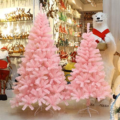 עץ חג המולד של ZPEE ורוד, חומר מלאכותי PVC עץ אורן עם מתכת עמדת מתכת עץ חג המולד עץ עץ חשוף קל להרכבה -1.5 מ '