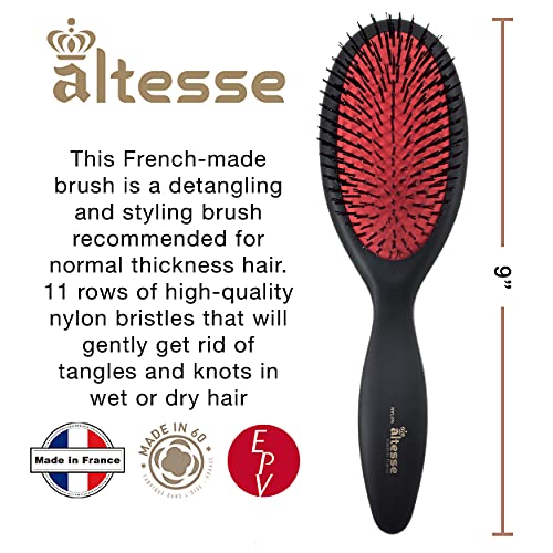 אלטסה 5911 ניילון זיפי מברשת שיער מברשת מתנתקת כרית אוויר אדומה בגודל גדול ידית שחורה מט עם 11 שורות של זיפי